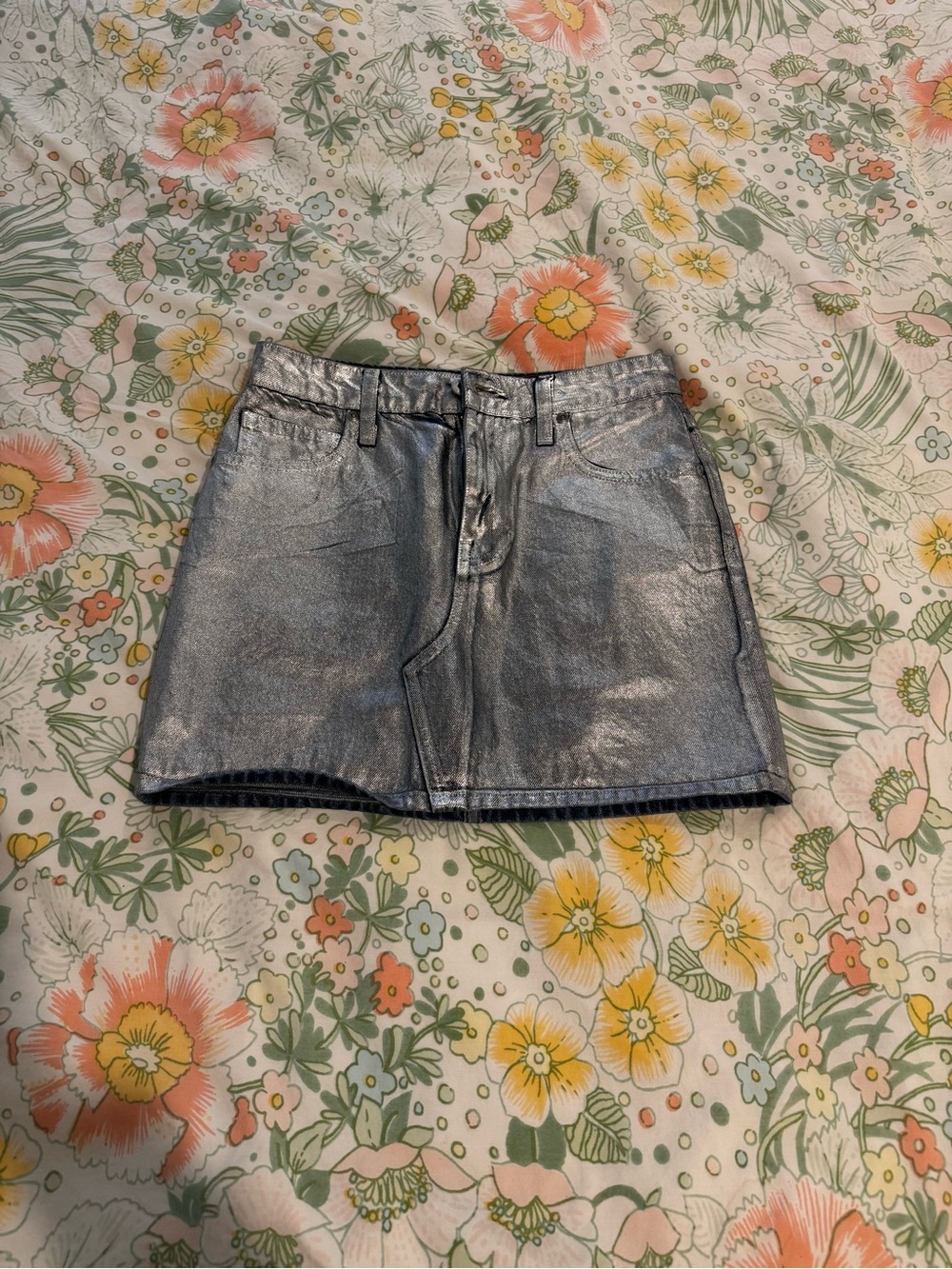 Jonathan Simkhai Silver Metallic Denim Mini Skirt
